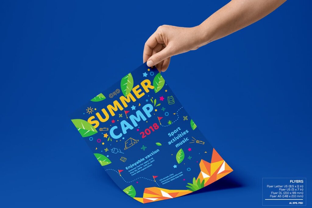 夏季节日传单海报模版素材下载Kids Summer Camp-Set Template插图3