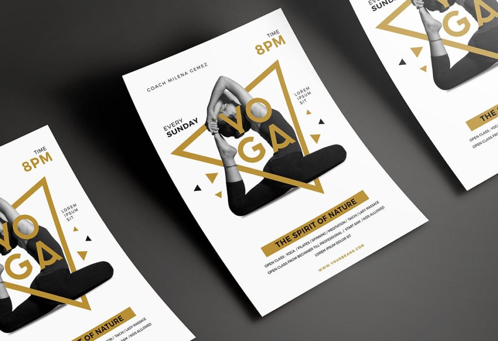 高端几何设计风格瑜伽舞蹈海报传单模板素材Luxury Yoga Flyer插图3