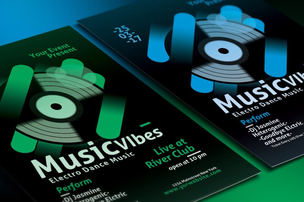 创意音乐唱片场景插画电子音乐传单海报传单模板素材Minimal Electro Music Flyer插图3