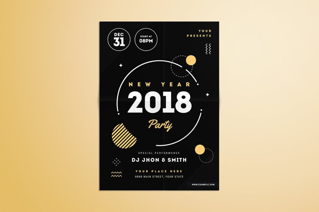 简约线条构图新年海报传单模板素材New Year Party Flyer J9KP5U插图2