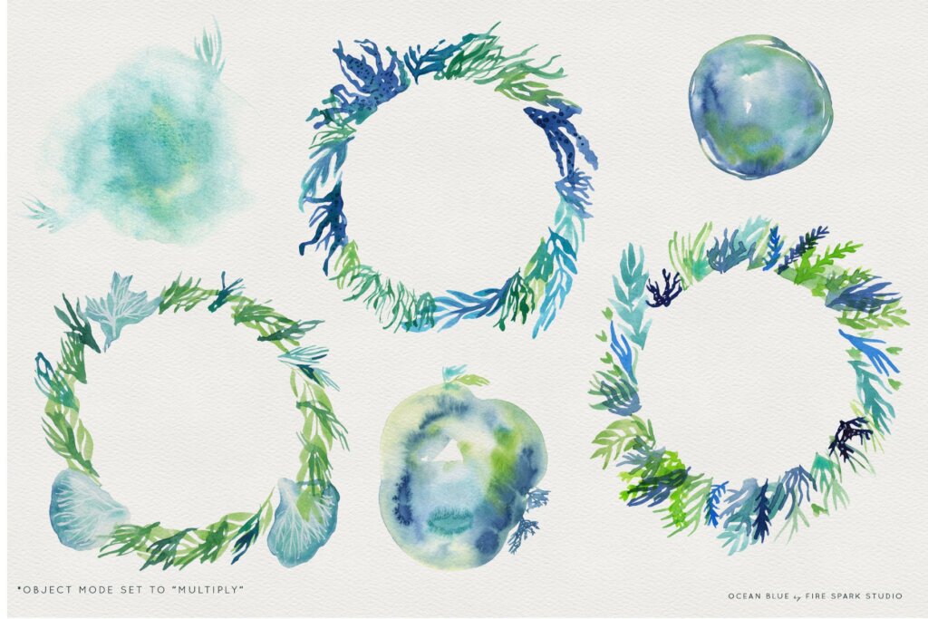 海洋动植物/海鲜品牌包装装装饰图案纹理素材Ocean Blue Watercolor Illustrations插图3