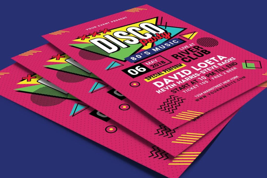 几何背景图案摇滚音乐海报传单模板素材下载Retro Music Disco Party插图3