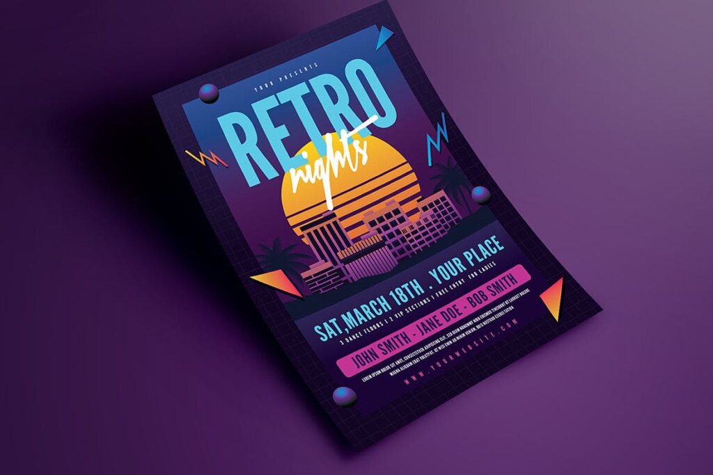 矢量插图素材模版素材下载Retro Night 80s Flyer插图3