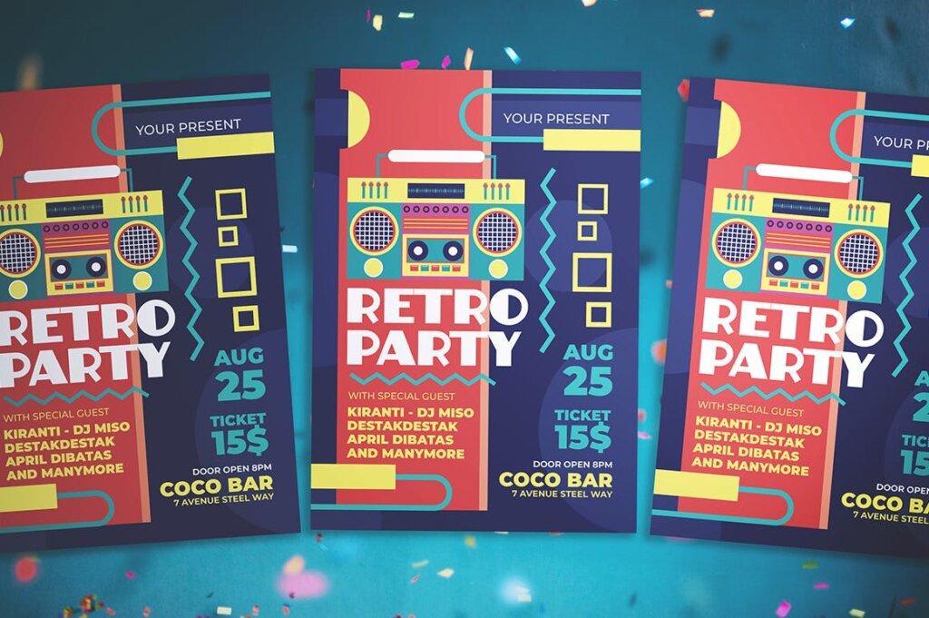 复古风格音乐派对传单海报模板素材下载Retro Party Flyer KP6DYSX插图3