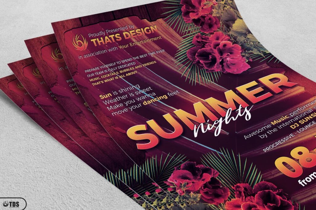 文艺夏季之夜活动派对传单海报Summer Nights Flyer Template插图3