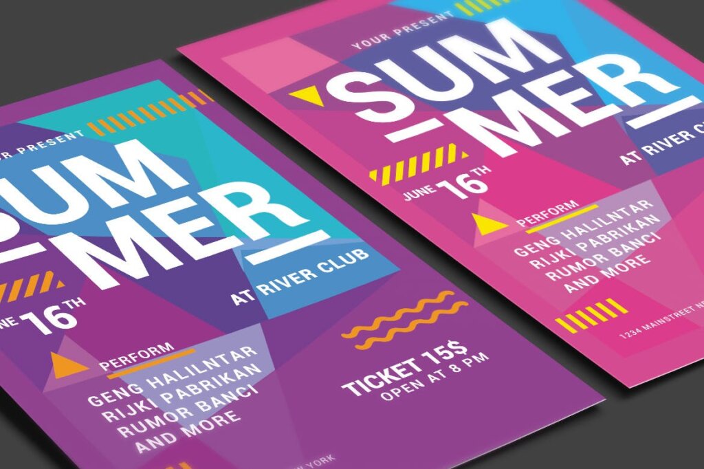 夏季几何纹理拼图创意插画海报传单模板素材下载Summer Party Flyer插图3
