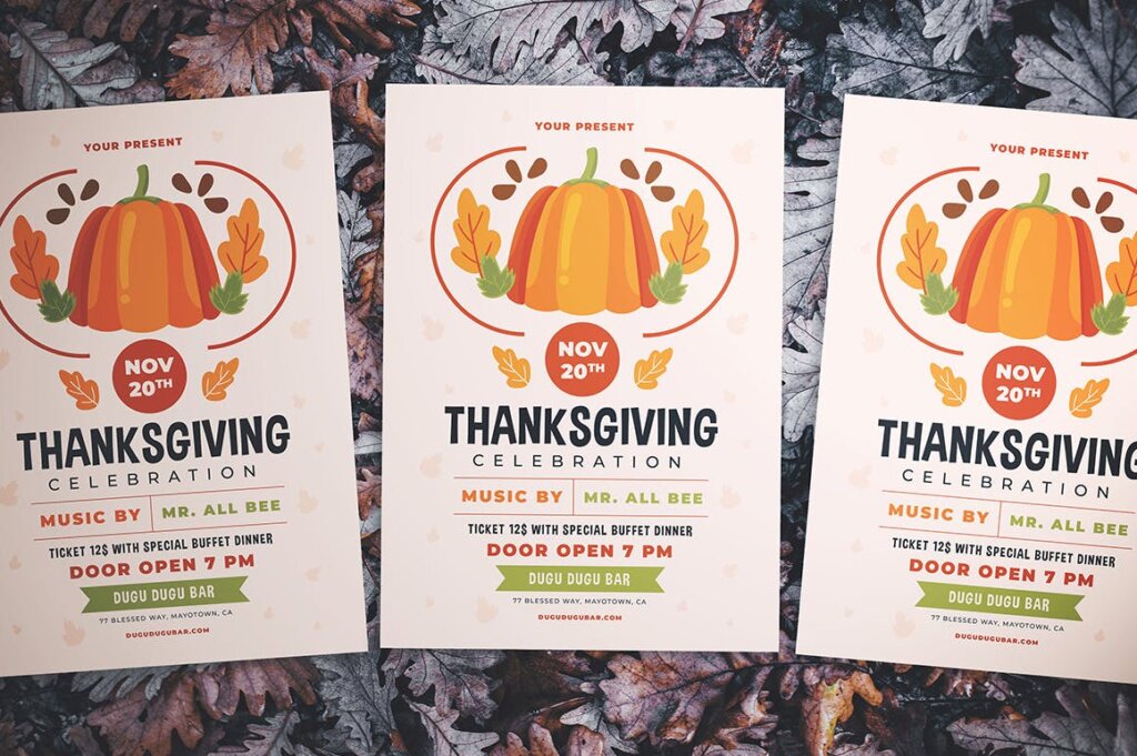 扁平插画风格感恩节庆祝传单海报模板素材Thanksgiving Celebration Flyer插图3