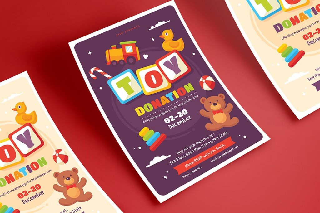 儿童活动派对矢量卡通插画传单海报模版素材下载Toy Drive Flyer插图3