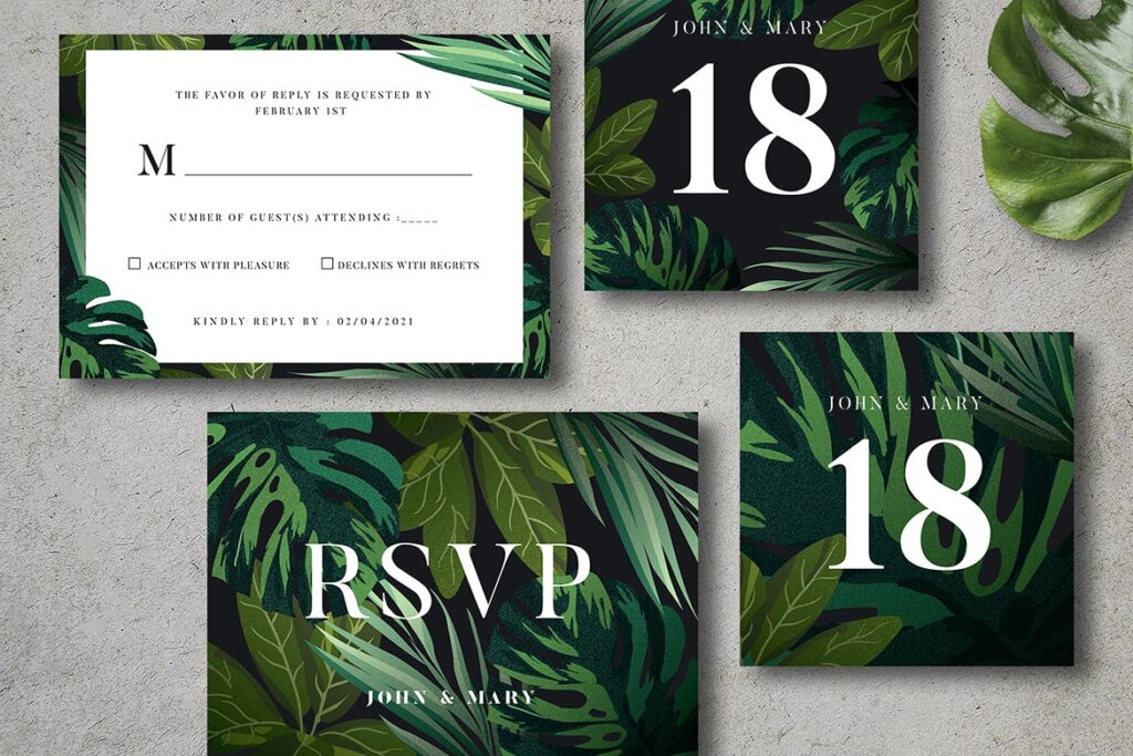 婚礼邀请函传单海报模板素材下载Tropical Wedding Invitation Suite插图3