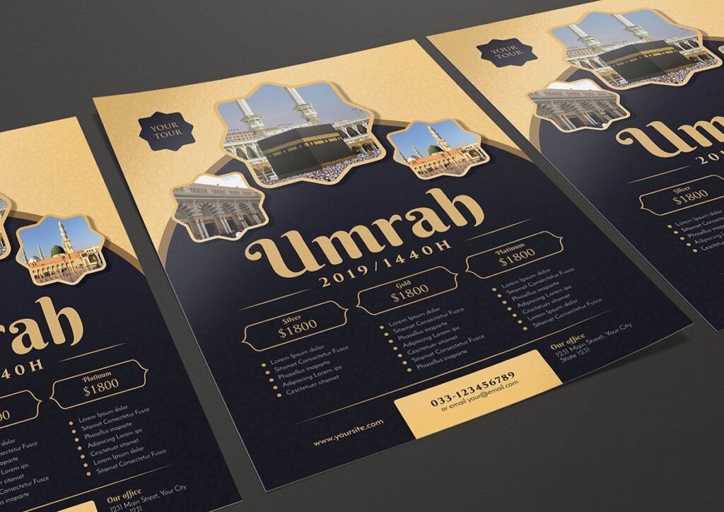 朝圣之旅西藏之旅金色风格海报传单模版素材下载Umrah Hajj Travel Flyer插图3