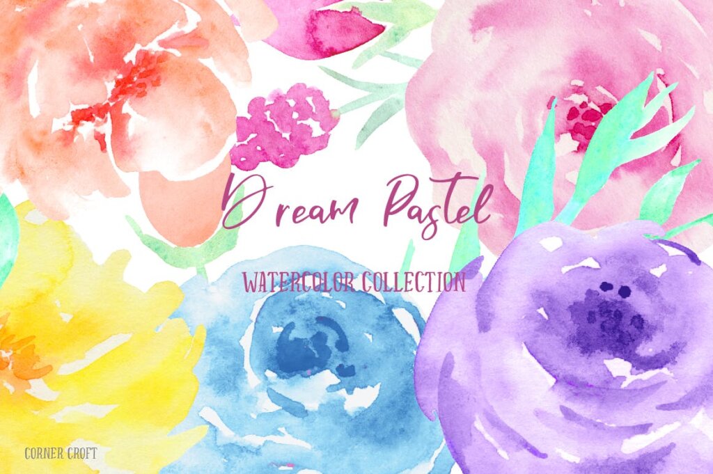 水彩剪贴画装饰图案纹理素材模版下载Watercolor Collection Dream Pastel插图3