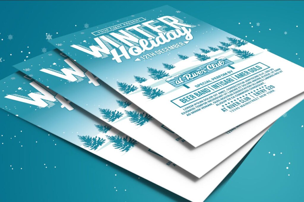 冬季活动派对传单海报模版Winter Holiday Party Flyer插图3