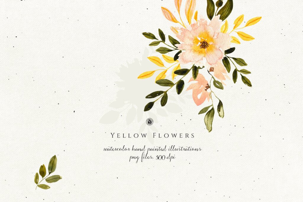 黄色水彩花卉/手绘花卉水彩装饰图案纹理素材Yellow Watercolor Flowers插图3