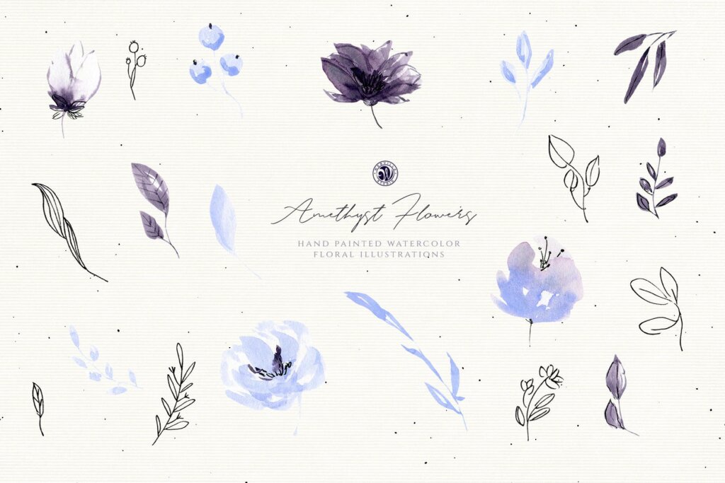 紫水晶花手绘花卉水彩艺术装饰图案纹理素材Amethyst Flowers ZHTZMU插图4
