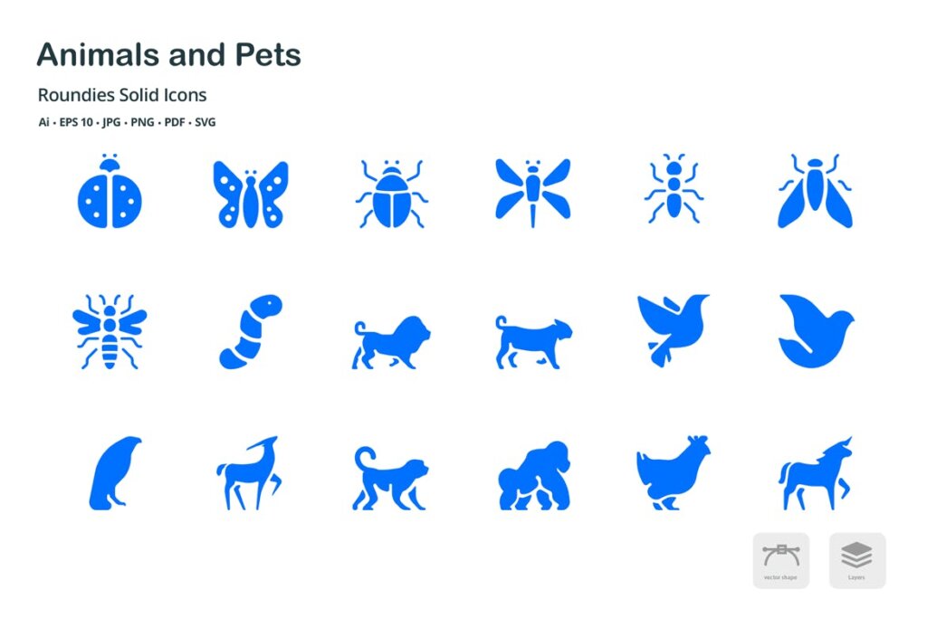 动物和宠物圆形图标矢量文件下载 and Pets Roundies Solid Glyph Icons插图2