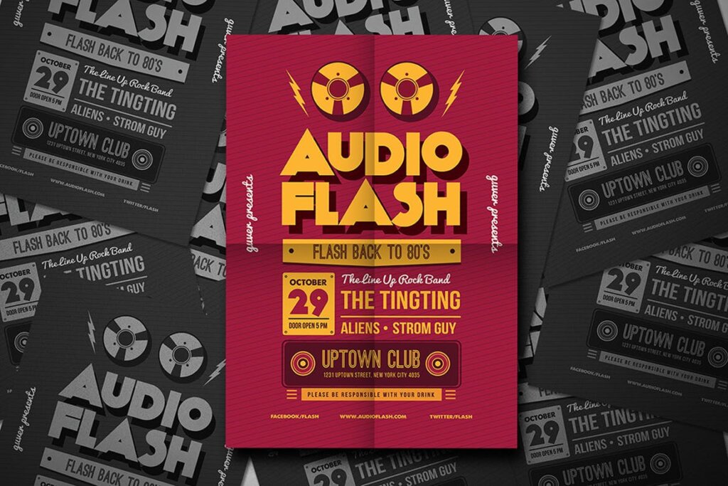 文艺优雅粉红色海报传单模板素材下载Audio Flash Music Flyer插图4