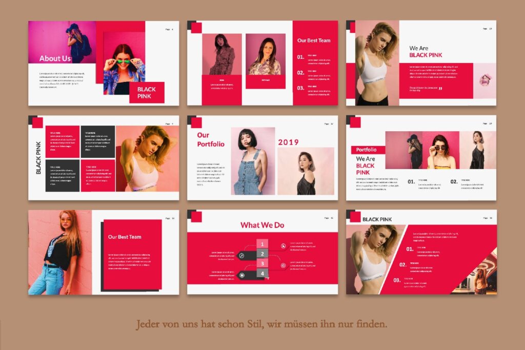 时尚服装品牌企业品牌宣传幻灯片PPT模版下载Black Pink Creative Google Slide插图4