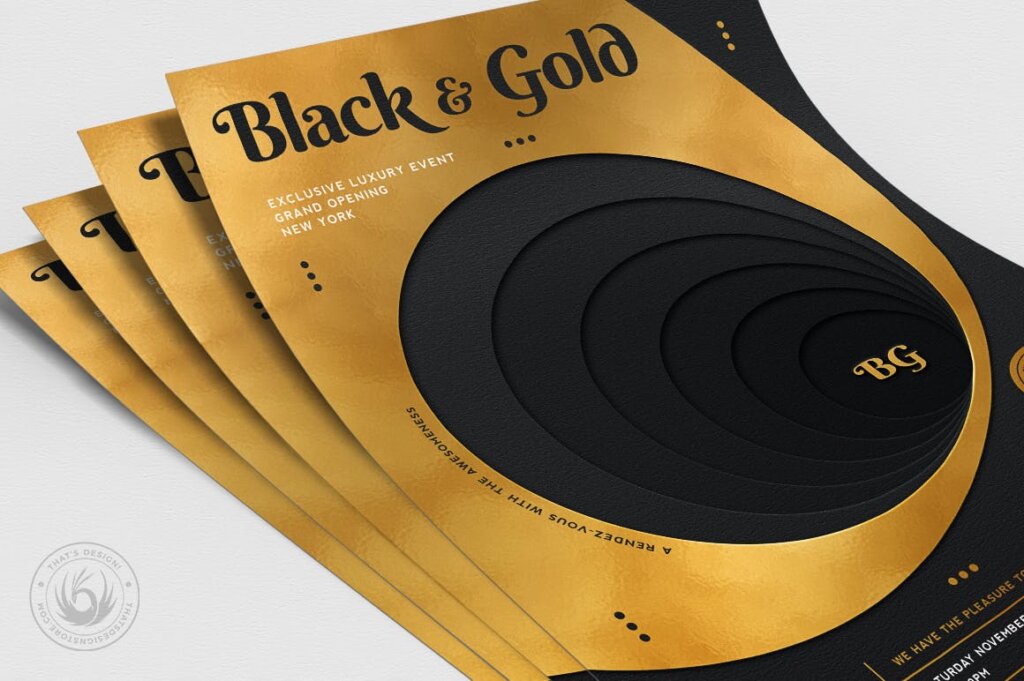 一点透视黑色和金色传单海报模板素材Black and Gold Flyer Template V11插图4
