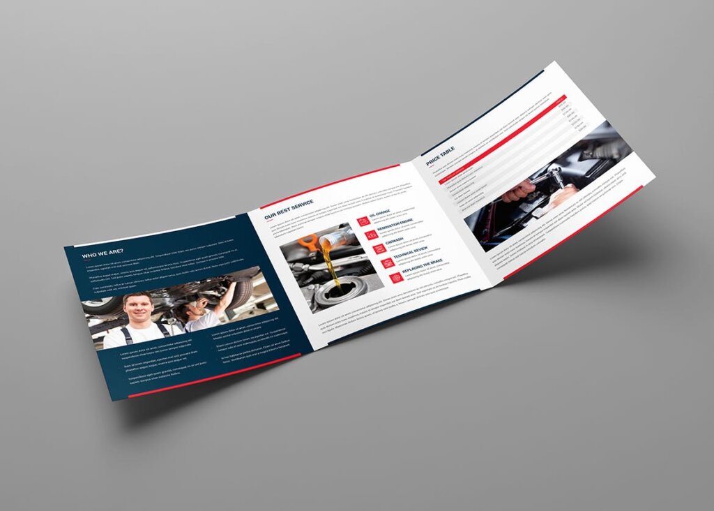 汽车维修/汽车服务三折页宣传素材模版素材Brochure Auto Repair Tri Fold Square插图4