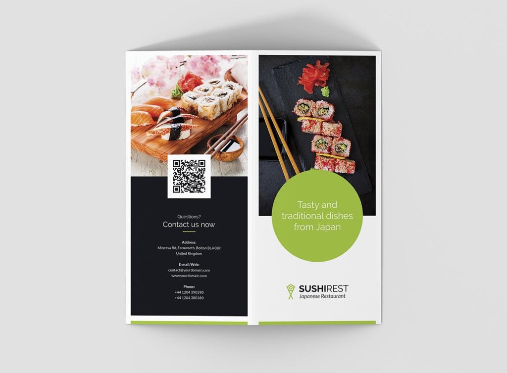 寿司餐饮日料品牌餐厅菜单模版素材下载Brochure Sushi Restaurant Bi Fold DL插图3