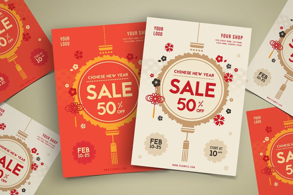 中国新年快乐古典风海报传单模板素材下载.Chinese New Year Sale Flyer 96RN9Y插图4