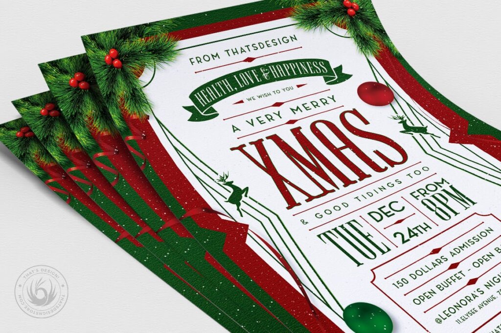 圣诞节海报传单模版素材下载Christmas Eve Flyer Template V8插图4