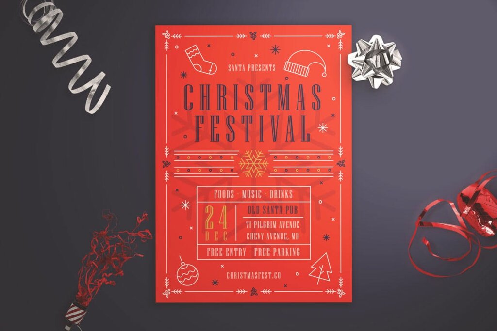 圣诞节晚会神丹节嘉年华传单海报模版素材Christmas Festival Flyer插图4