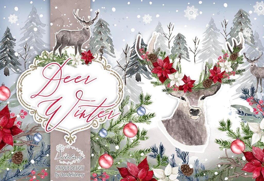 圣诞节装饰图案纹理素材下载Deer Winter design插图4