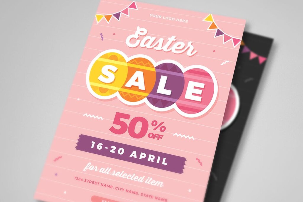 彩虹风格复活节的传单海报模板素材下载Easter Party Sale Flyer插图4