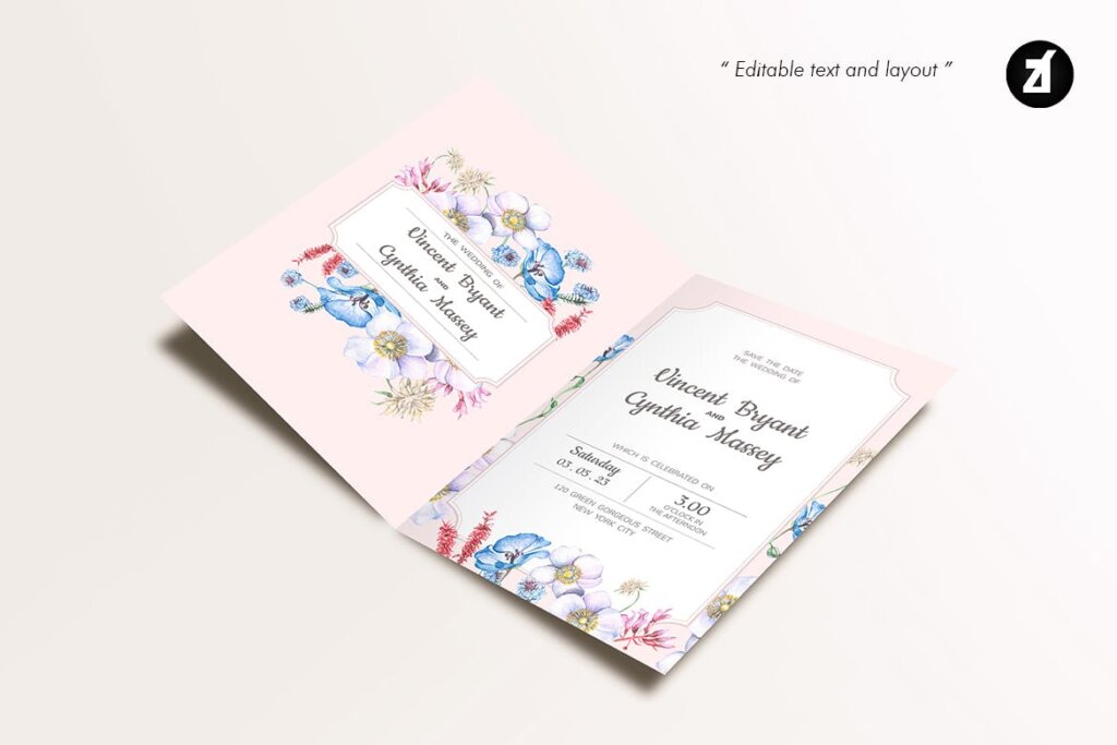 婚礼海报易拉宝素材模板素材下载Floral Hand drawn Watercolor Wedding Invitation BPSRDN3插图4