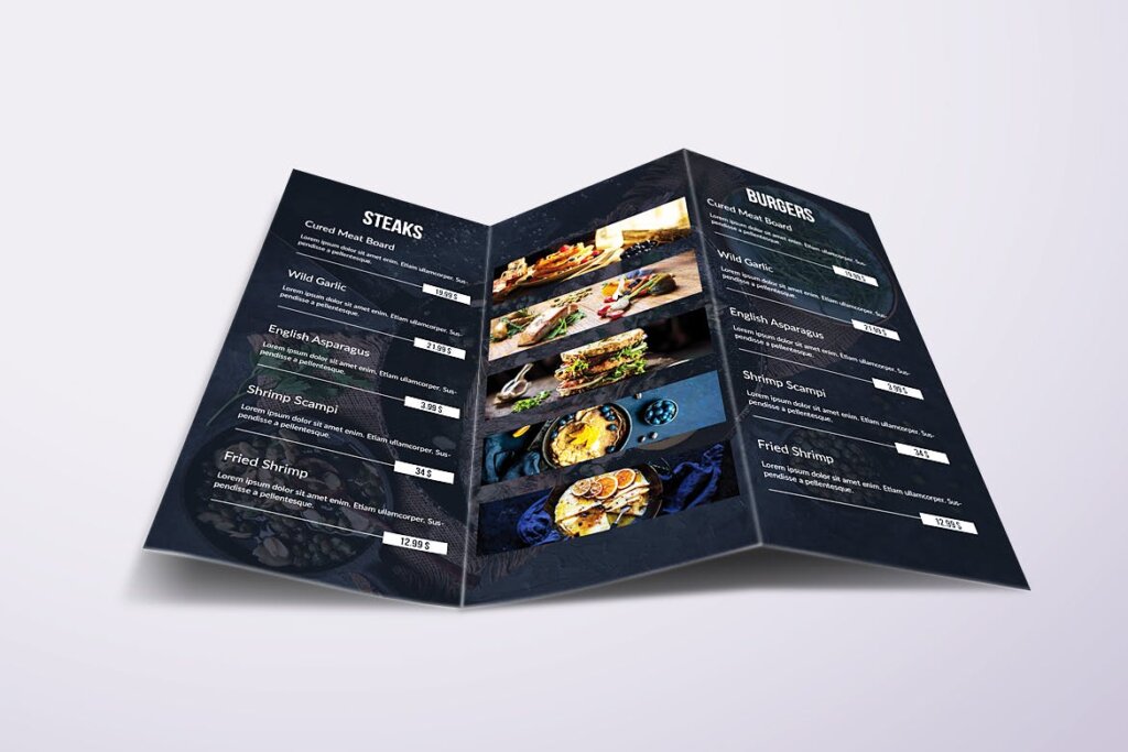新鲜/优雅/简约的食物菜单三折页传单菜单模板素材下载Fresh Minimal Trifold A4 US Letter Food Menu插图4