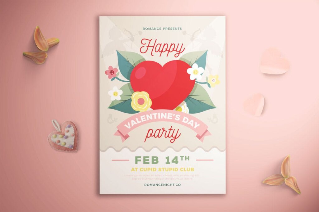 情人节快乐派对传单海报模版素材下载Happy Valentines Day Party Flyer插图3