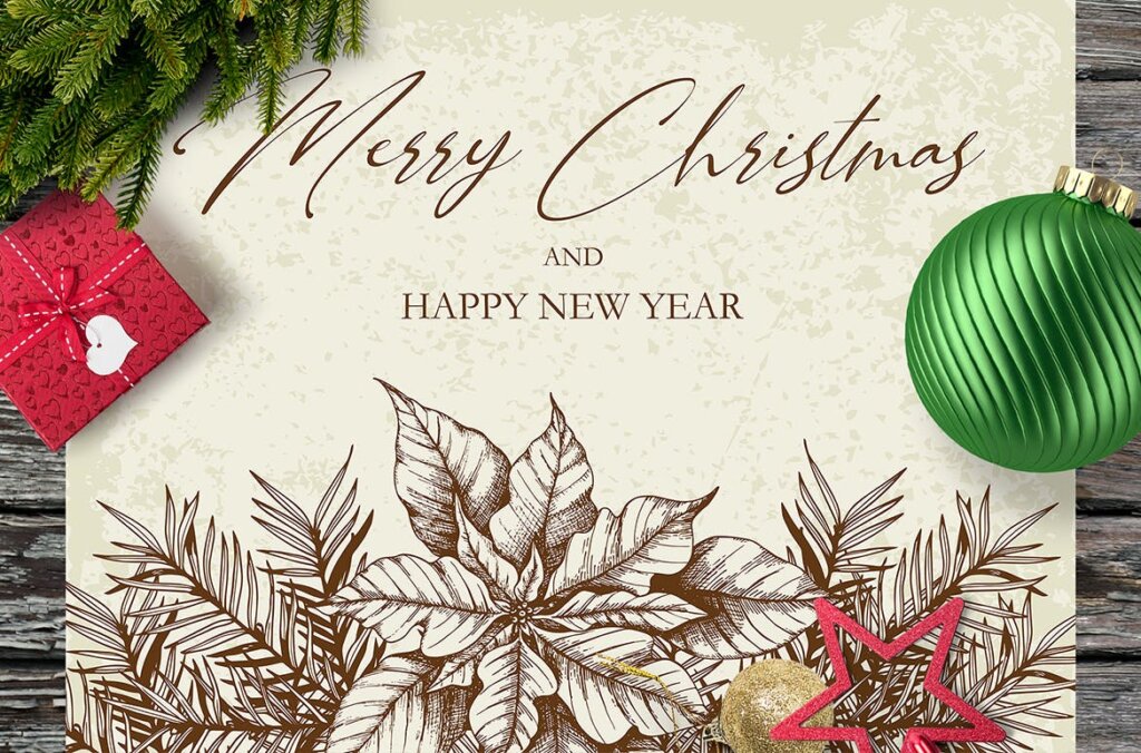 冬季植物在复古风格手绘圣诞和新年设计装饰图案素材Merry Christmas Vintage Design Kit插图4