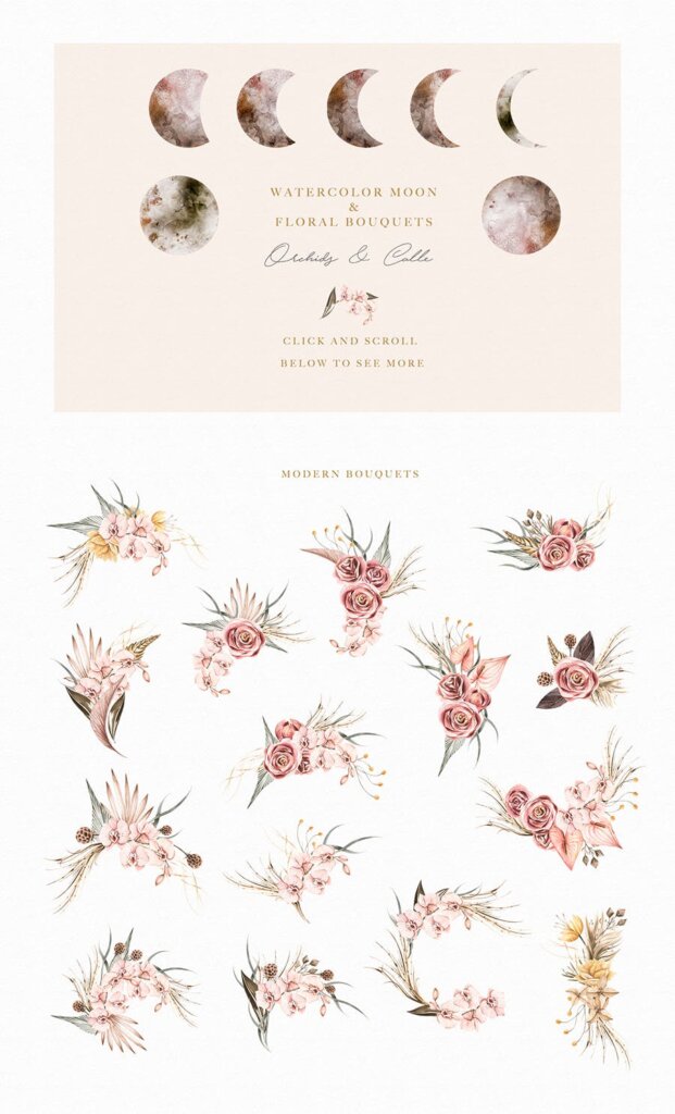 时尚文艺品牌装饰图案纹理/海报背景装饰图案纹理素材Modern Bouquets of Orchids & Calle插图4