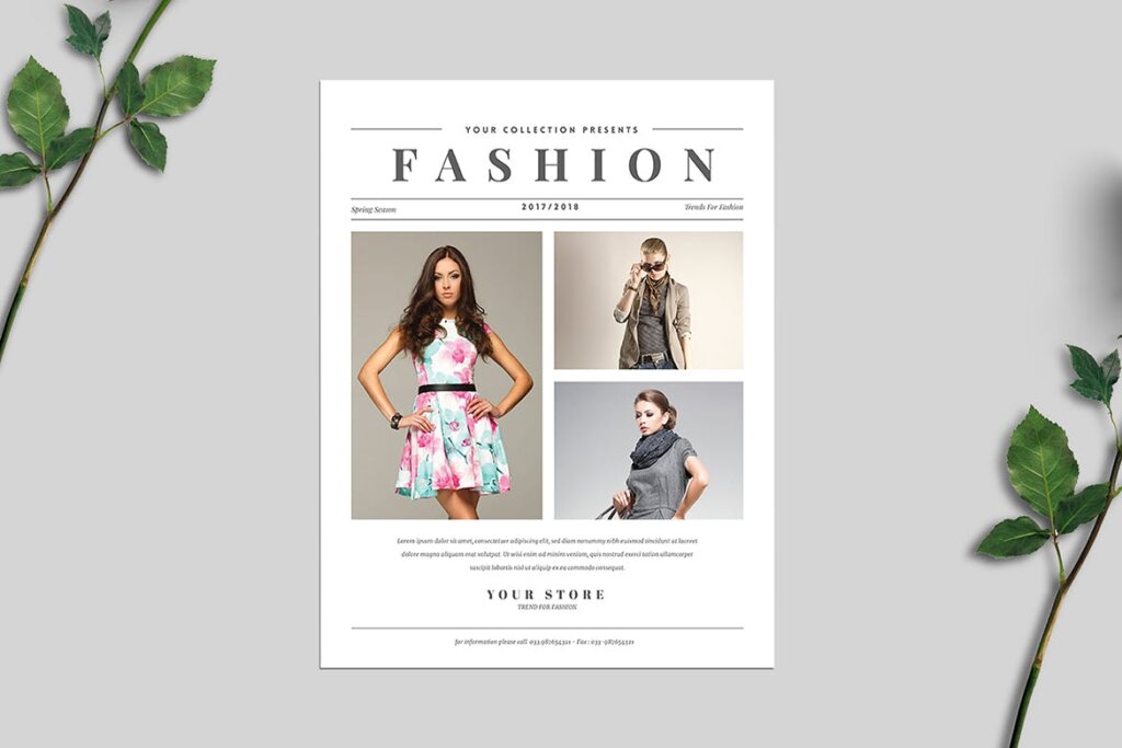 新时尚女性服装海报传单模版素材下载Newspaper Style Fashion Flyer插图4