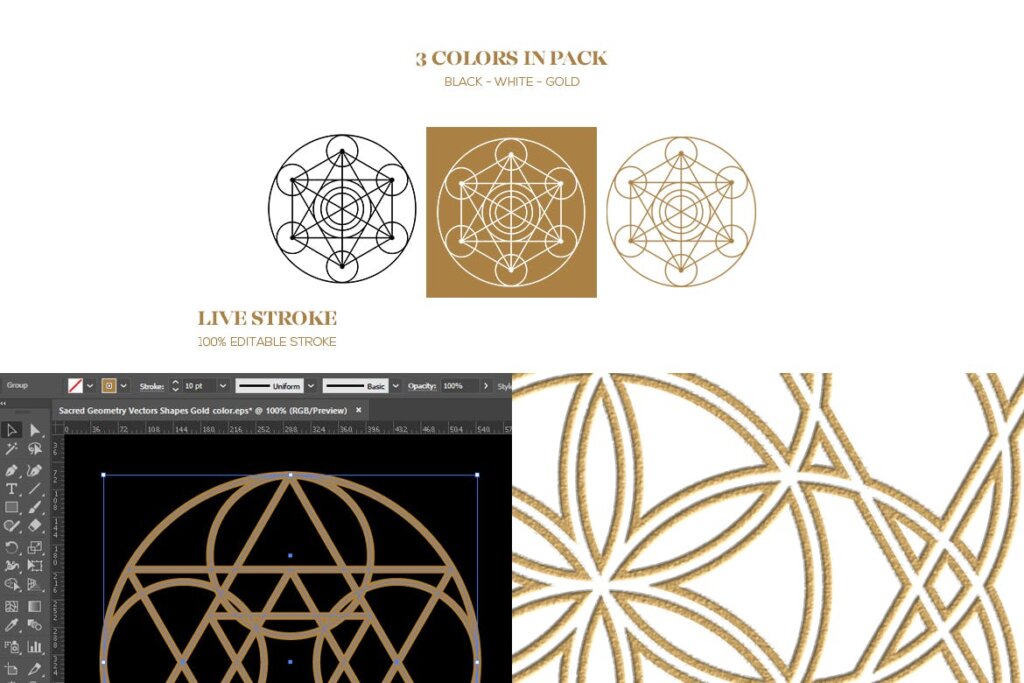 金色几何图形组合装饰图案纹理素材Sacred Geometry Vectors Shapes插图4