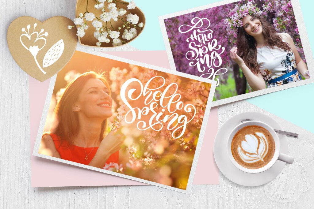 抱枕/咖啡饮品装饰图案纹理素材Spring vector lettering floral greeting card插图4