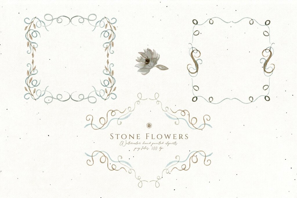 蓝色石花手绘花卉水彩剪贴画素材下载Stone Flowers JMTU59插图4