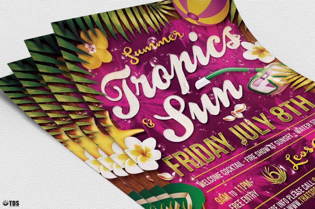 夏季热带传单海报模版素材下载Summer Tropics Flyer Template插图1