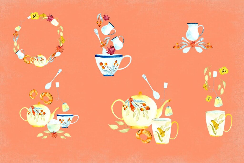 手工茶系列装饰手绘水彩图案纹理插画素材Tea Time JW3HM4插图4