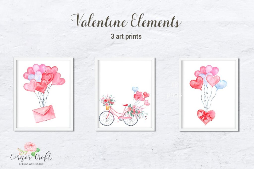 情人节水彩画装饰图案纹理素材模版下载Watercolor Valentine Elements插图4