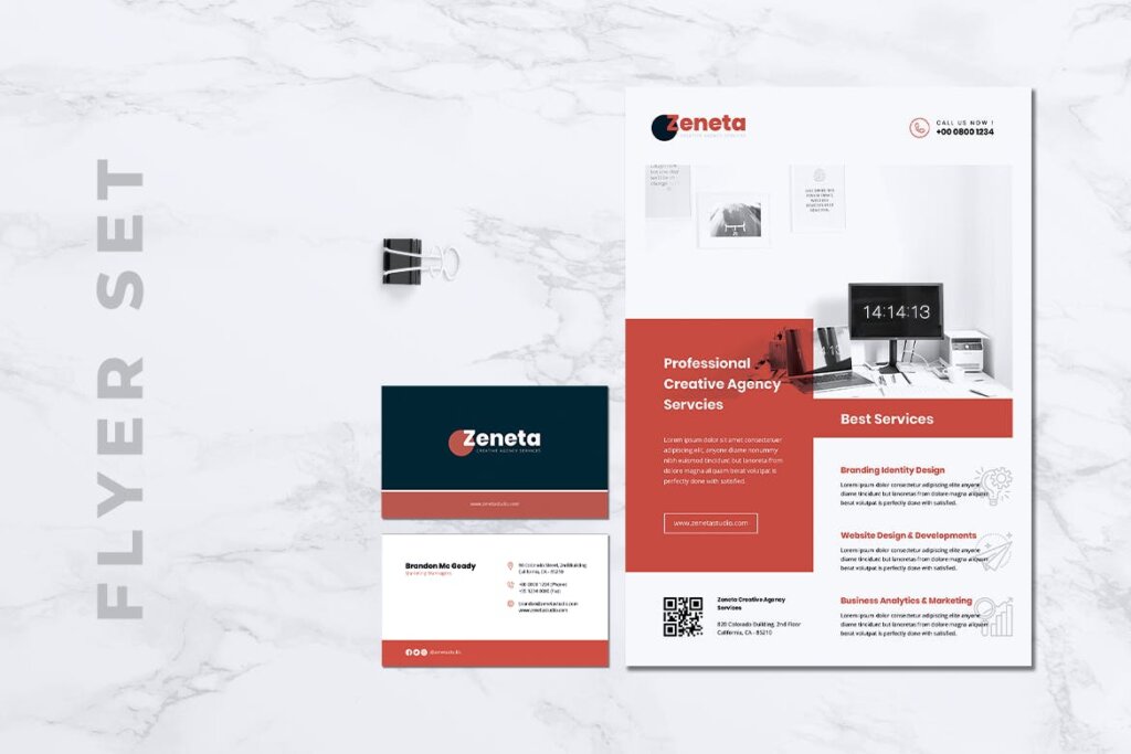 创意机构企业介绍招聘传单和名片模板素材ZENETA Creative Agency Flyer Business Card插图4