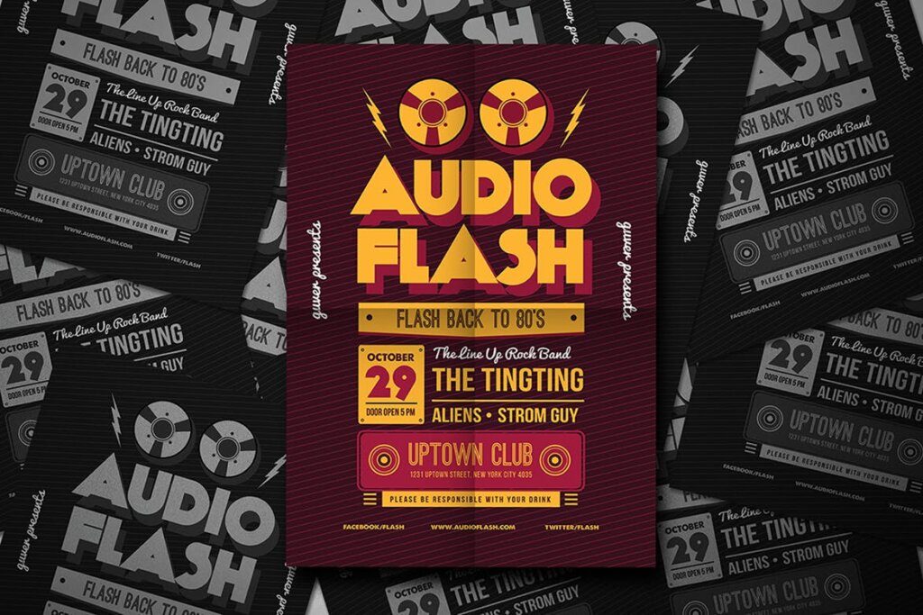 文艺优雅粉红色海报传单模板素材下载Audio Flash Music Flyer插图5
