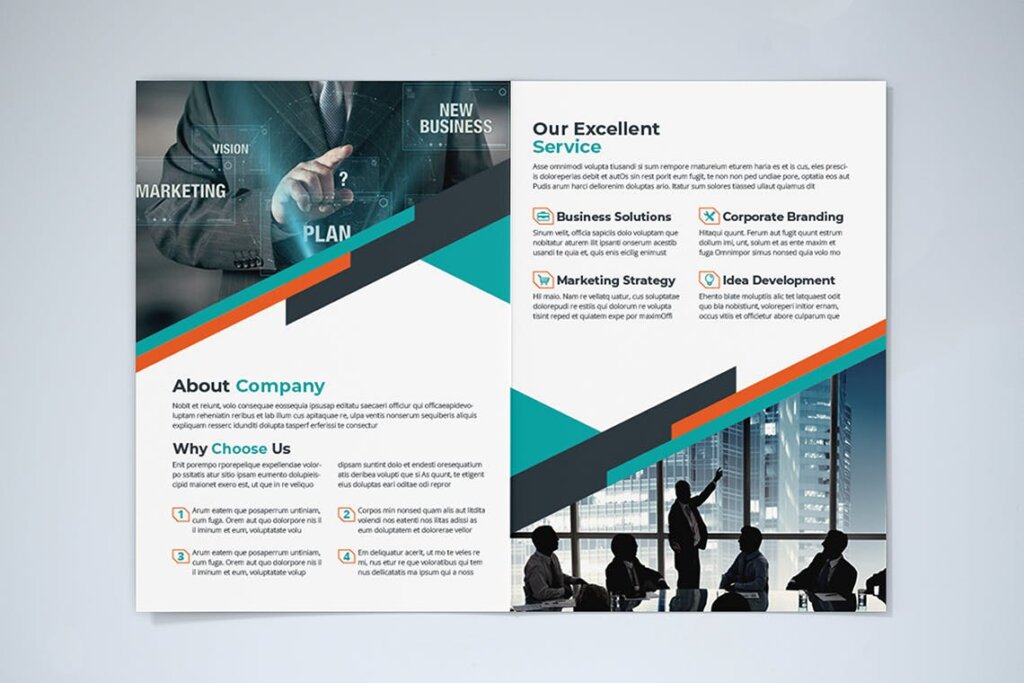 商务宣传册/企业产品介绍三折页印刷品模板素材下载Bifold Business Brochure插图5