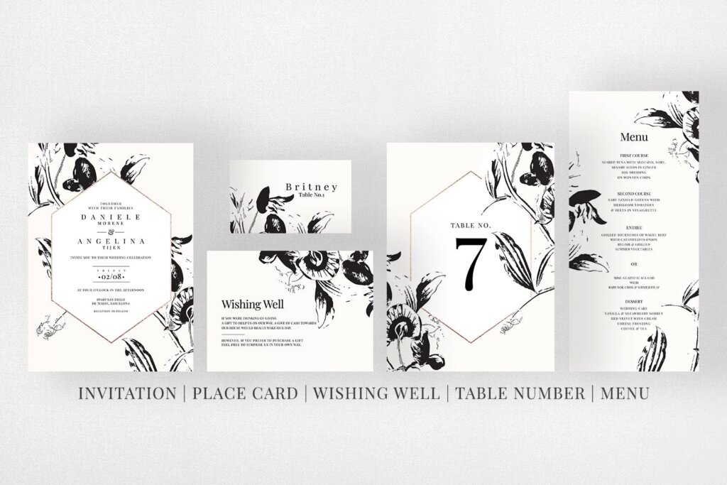 文艺时尚请柬植物装饰图案海报传单模板素材下载Botanical Wedding Invitation Suite插图4
