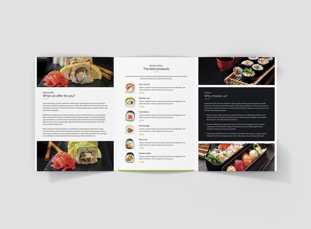 品牌烤肉/寿司日本料理三折页印刷品模版素材下载Brochure Sushi Restaurant Tri Fold A5插图4
