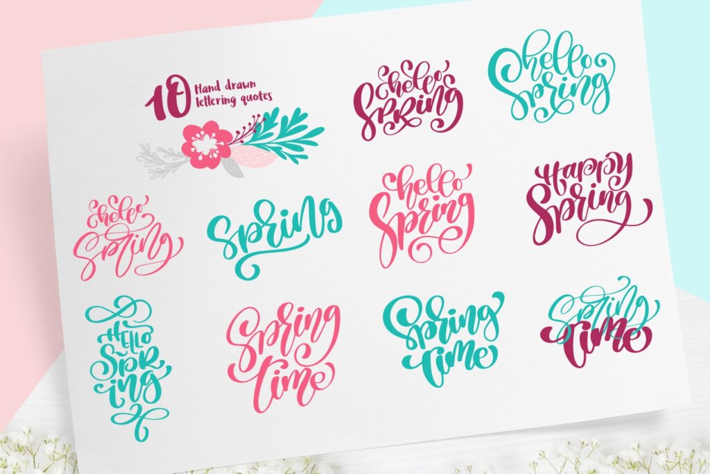 抱枕/咖啡饮品装饰图案纹理素材Spring vector lettering floral greeting card插图5