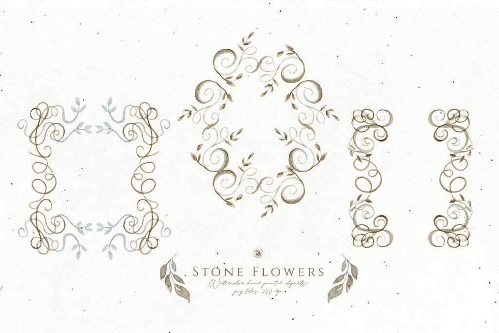 蓝色石花手绘花卉水彩剪贴画素材下载Stone Flowers JMTU59插图5