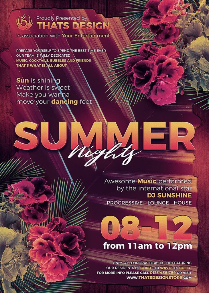 文艺夏季之夜活动派对传单海报Summer Nights Flyer Template插图5