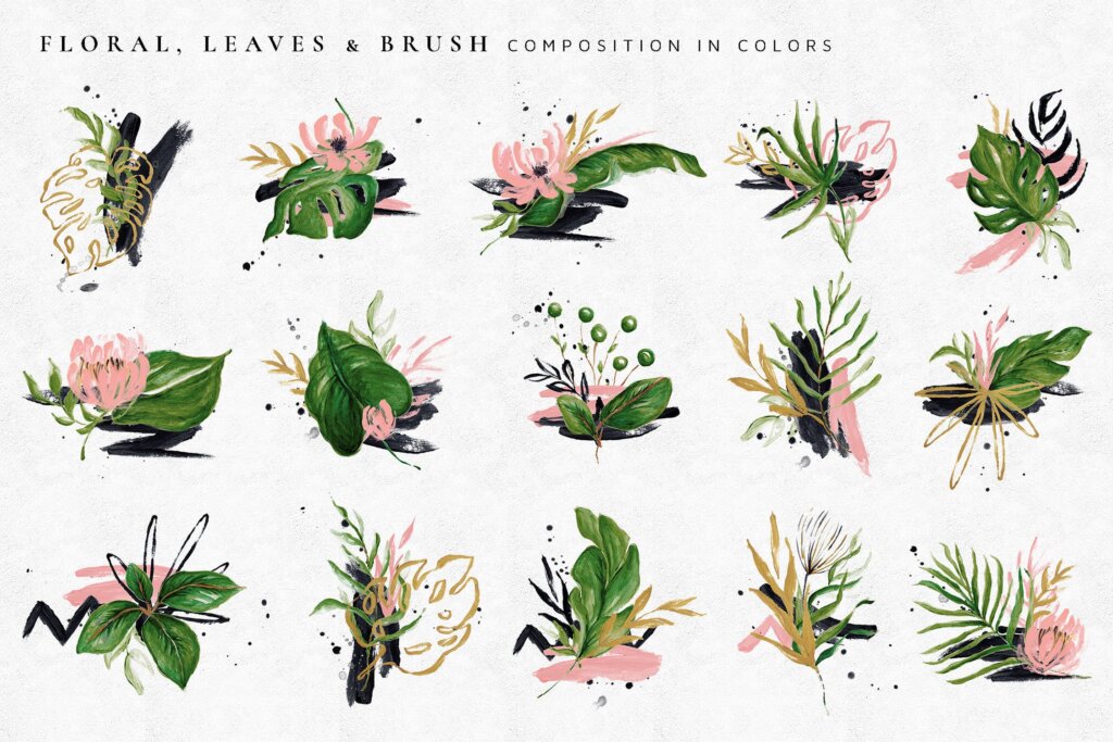 绿植创意字母/食品品牌装饰图案水彩纹理素材Tropical Foliage Illustration Pack插图4